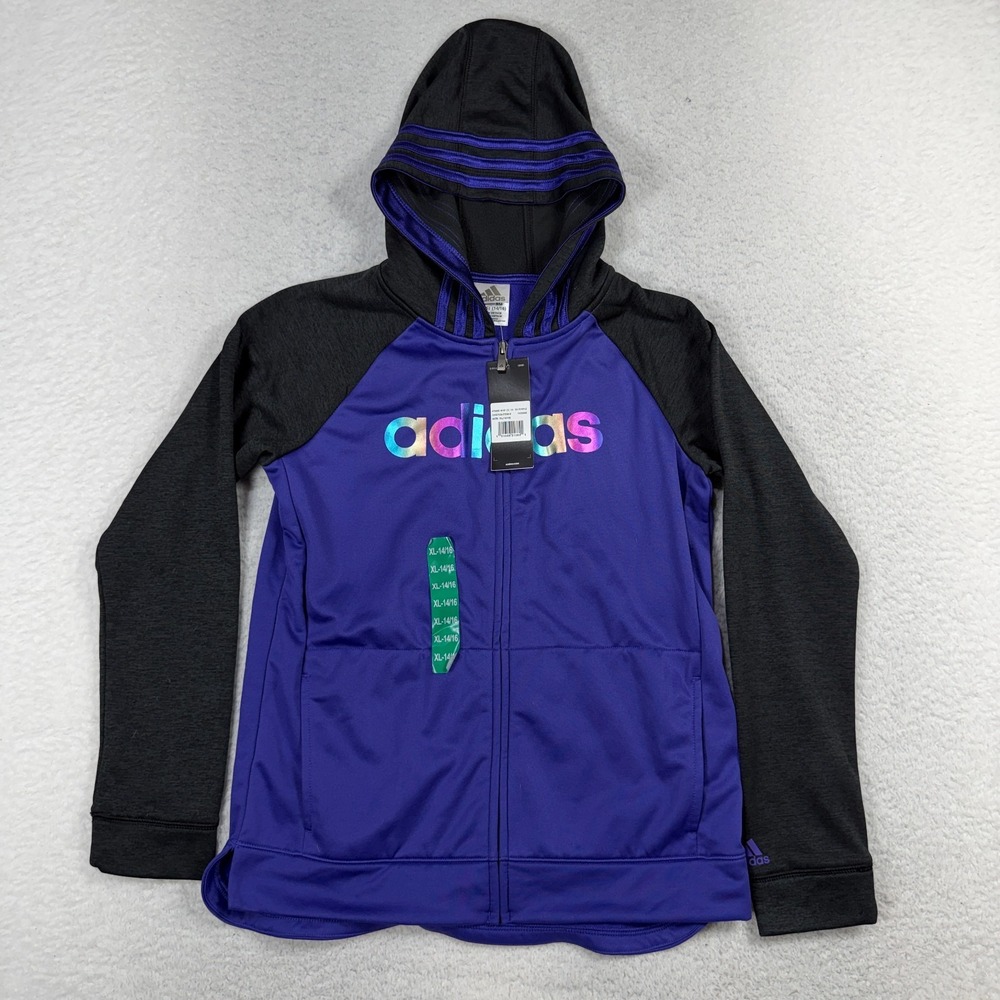 Adidas Youth Zippered Hooded Jacket Hologram Logo Size XL 14/16 NWT Running